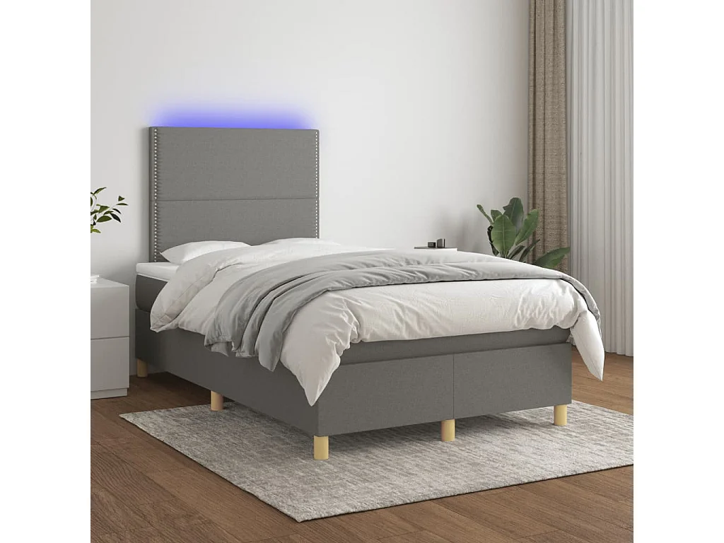 Sommier à lattes de lit matelas LED gris foncé 120x190 tissu