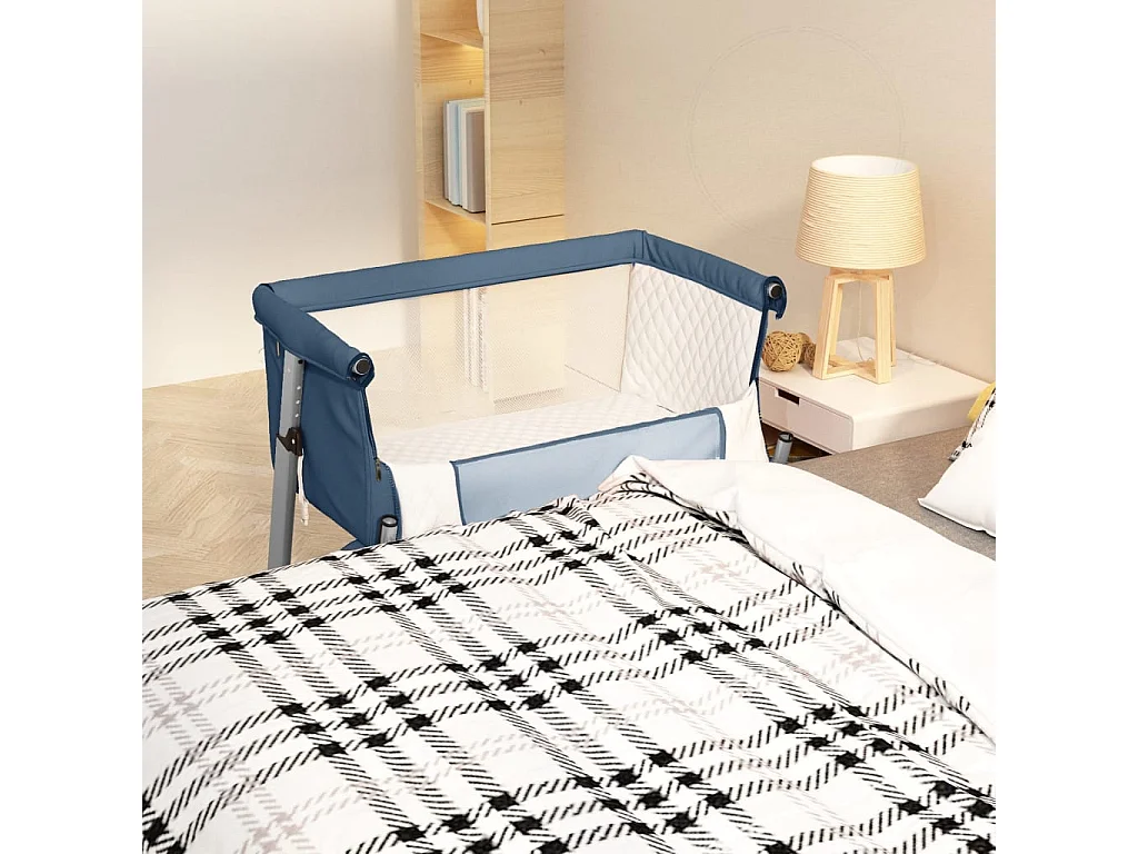 Lit pour bébé avec matelas Bleu marine Tissu de lin
