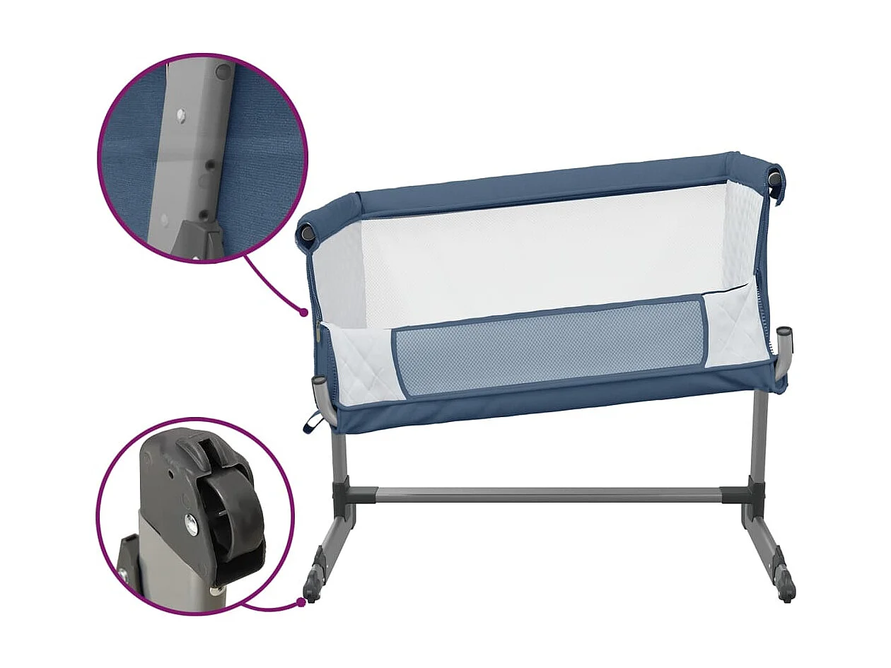 Lit pour bébé avec matelas Bleu marine Tissu de lin
