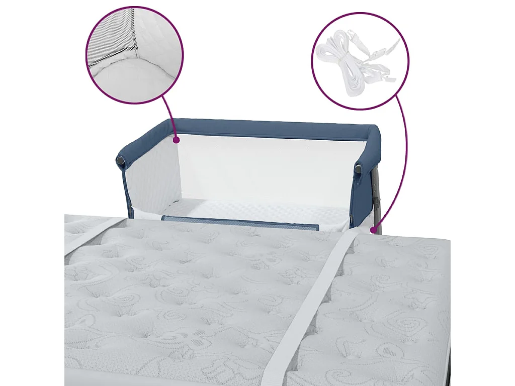 Lit pour bébé avec matelas Bleu marine Tissu de lin