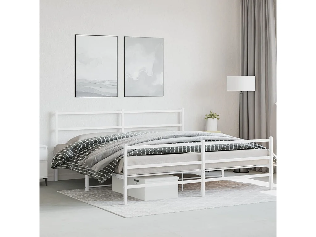 Cadre de lit métal avec tête de lit-pied de lit blanc 183x213