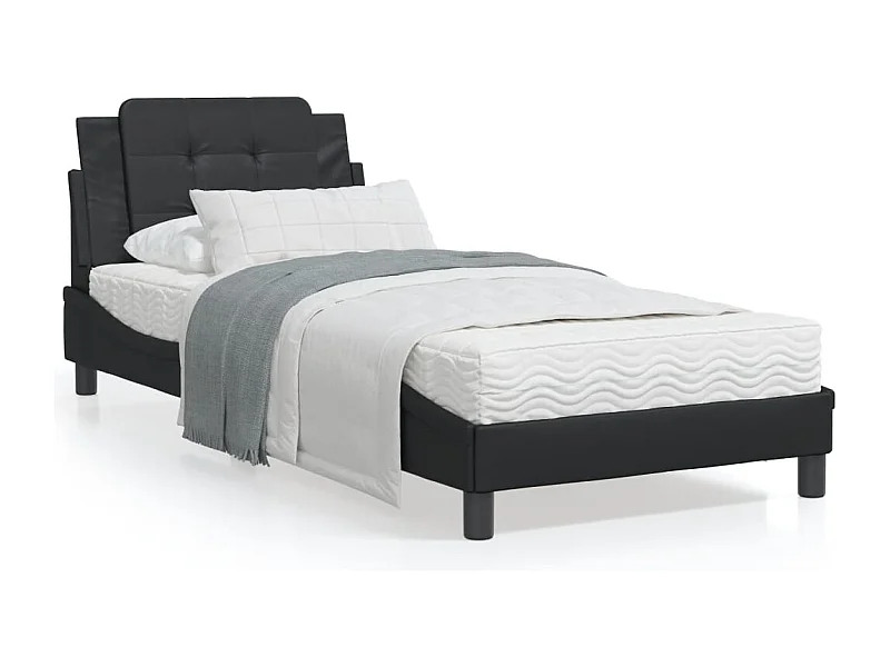Lit avec matelas noir 90x200 similicuir