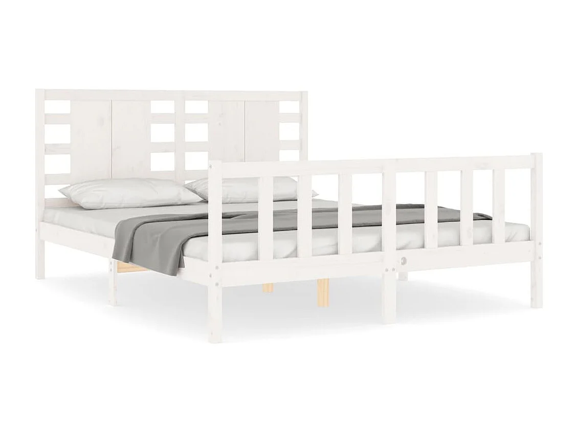 Cadre de lit avec tête de lit blanc King Size bois massif