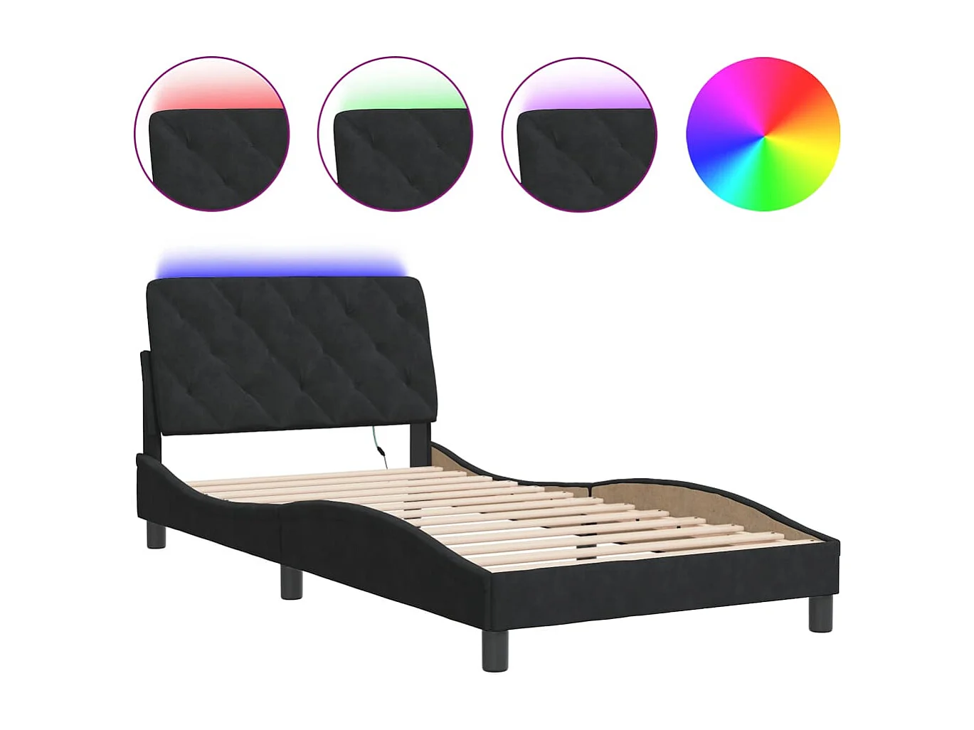 Cadre de lit avec lumières LED noir 100x200 velours