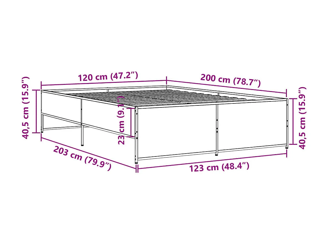 Cadre de lit chêne fumé 120x200 bois d'ingénierie et métal