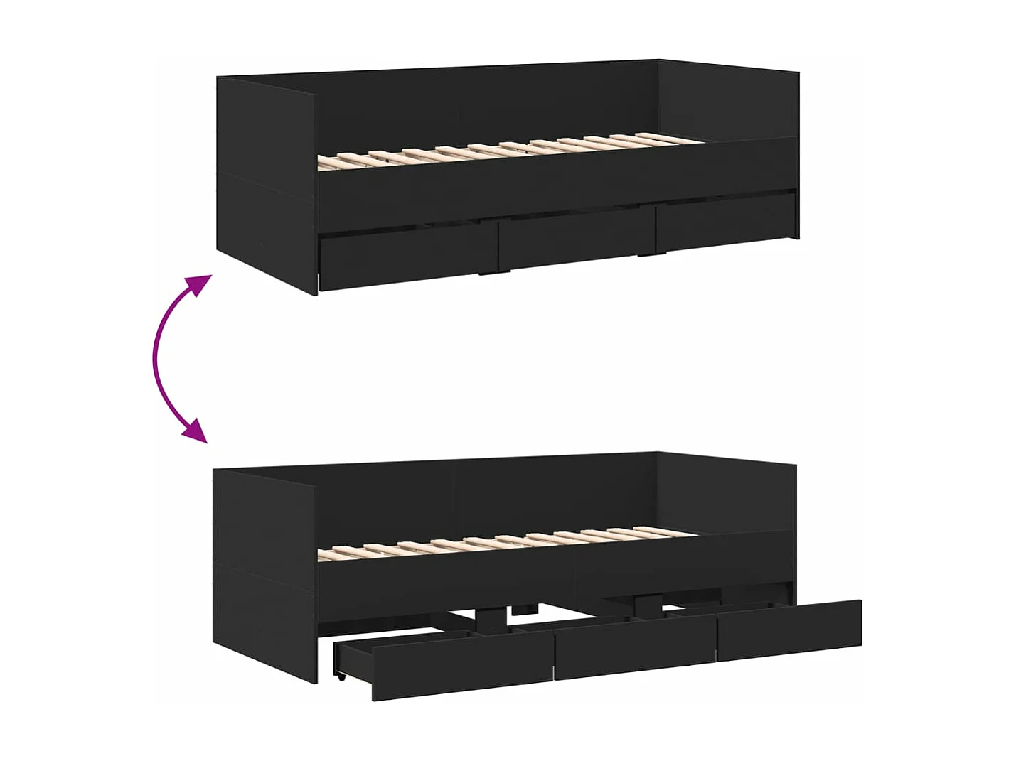 Lit de jour avec tiroirs noir 90x200 bois d'ingénierie