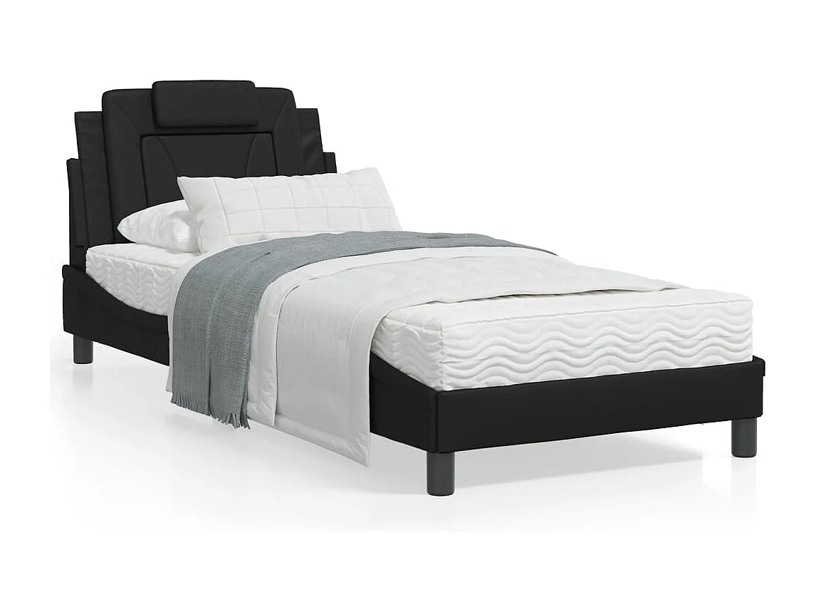 Lit avec matelas noir 90x200 similicuir