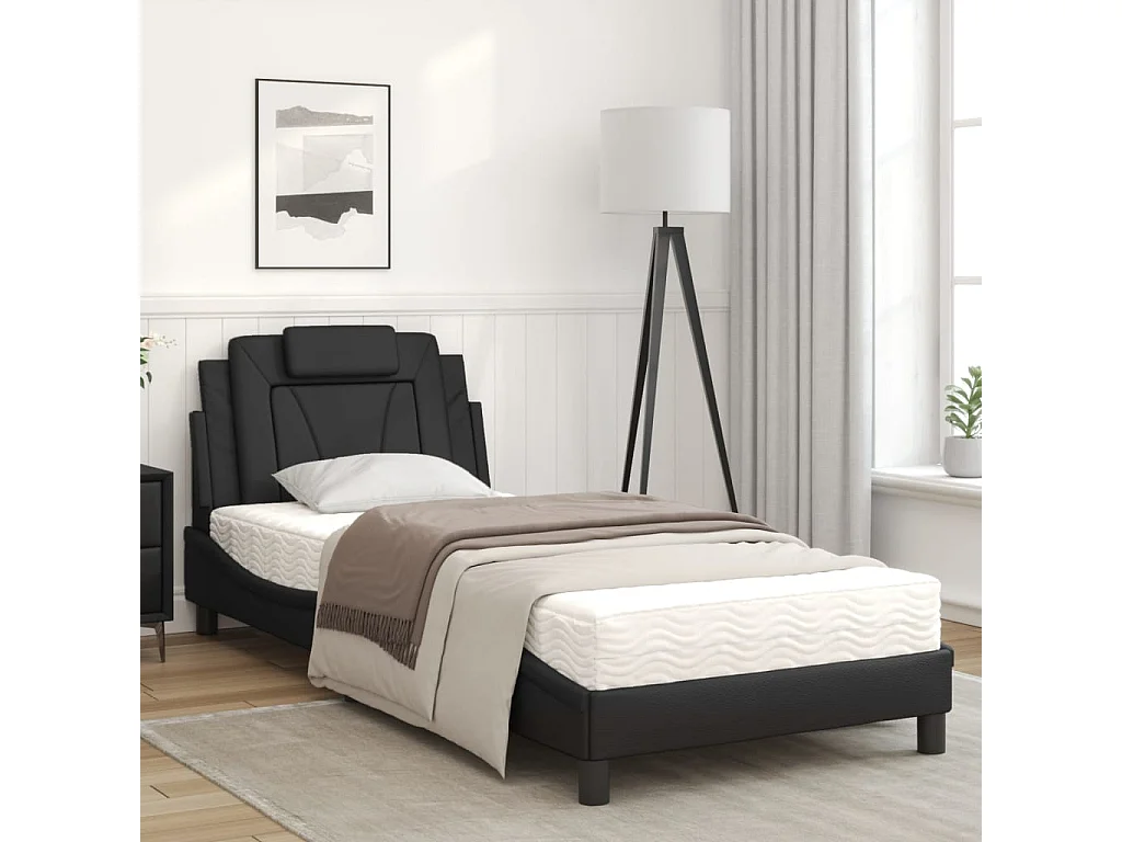 Lit avec matelas noir 90x200 similicuir