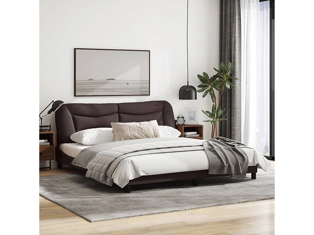 Cadre de lit avec tête de lit Marron foncé 180x200 Tissu