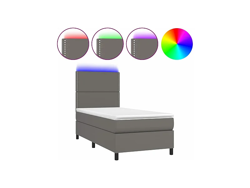 Sommier à lattes de lit avec matelas et LED Gris 90x190