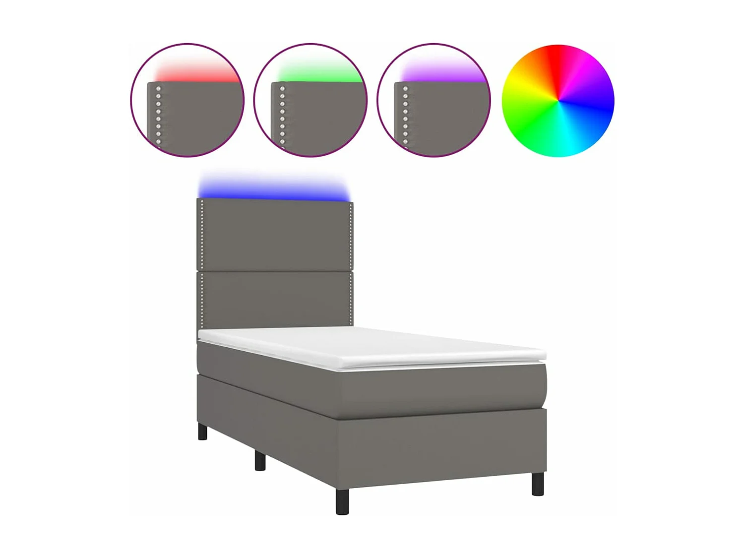 Sommier à lattes de lit avec matelas et LED Gris 90x190