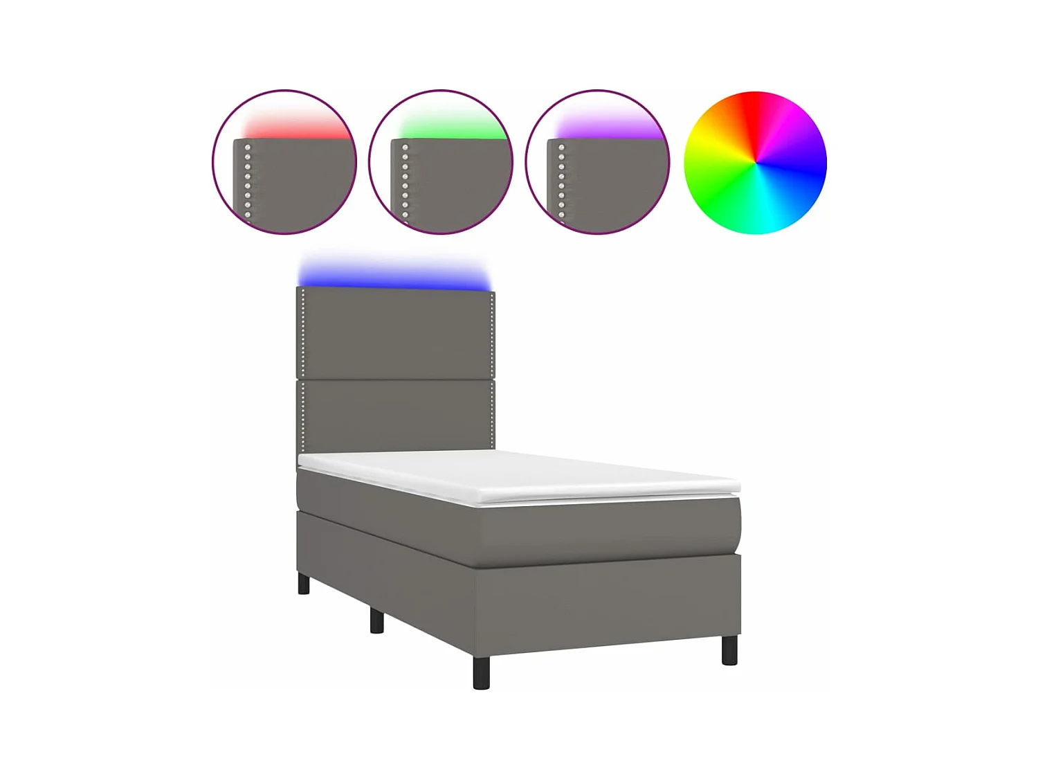 Sommier à lattes de lit avec matelas et LED Gris 90x190