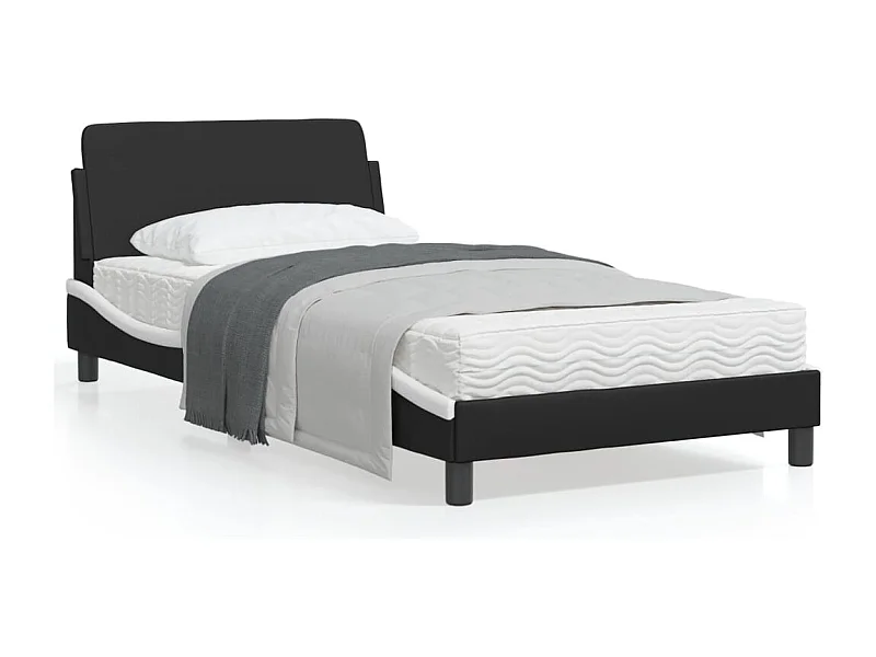 Cadre de lit et tête de lit noir et blanc 100x200 similicuir