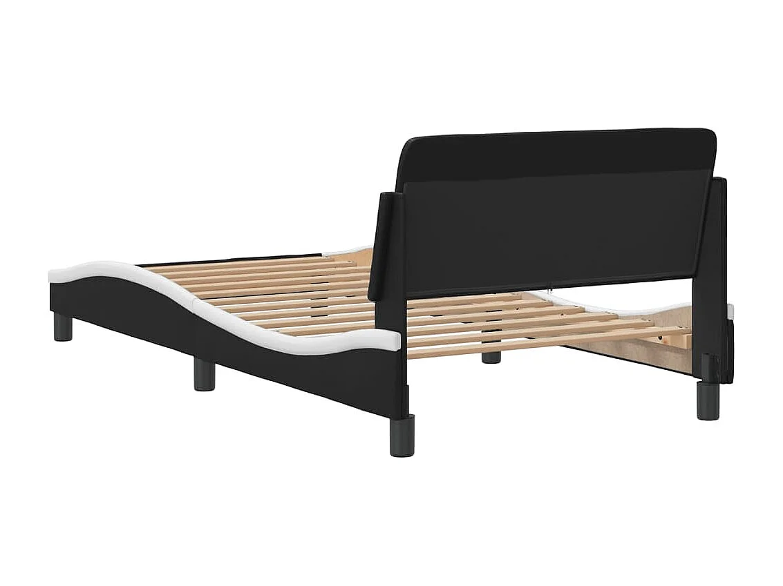 Cadre de lit et tête de lit noir et blanc 100x200 similicuir