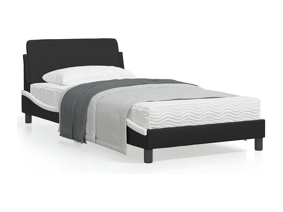 Cadre de lit et tête de lit noir et blanc 100x200 similicuir