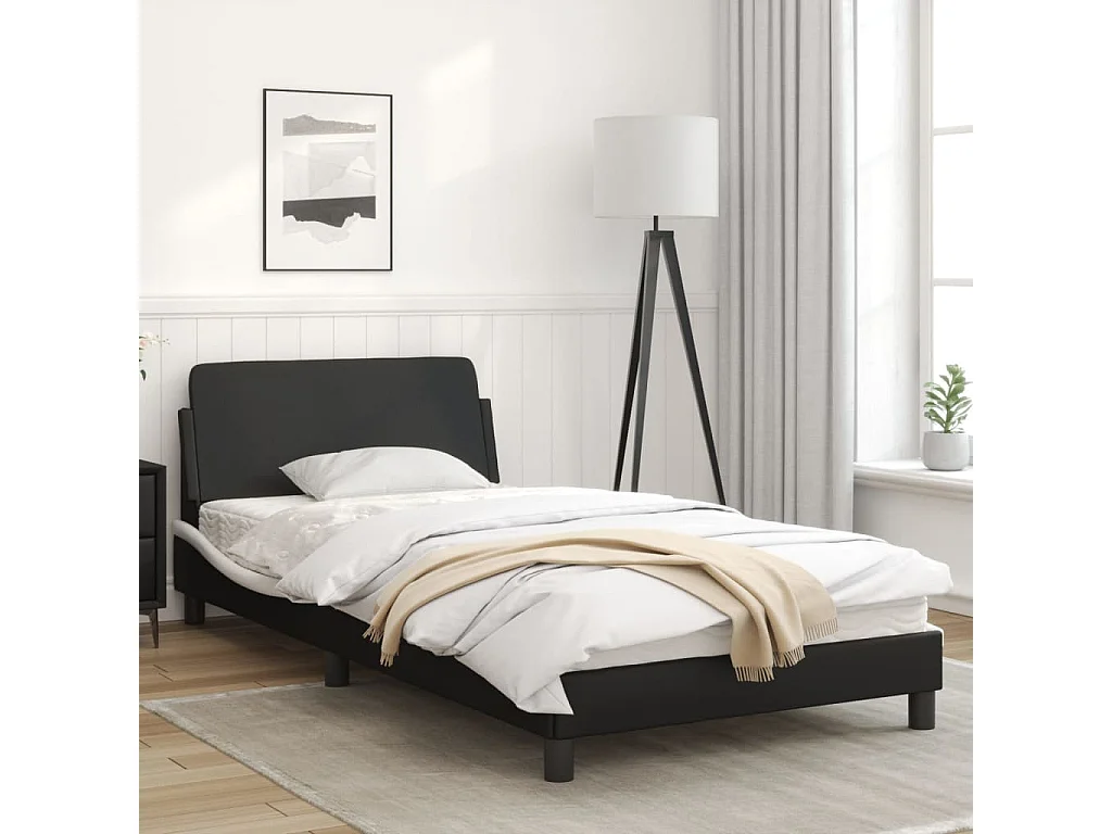 Cadre de lit et tête de lit noir et blanc 100x200 similicuir