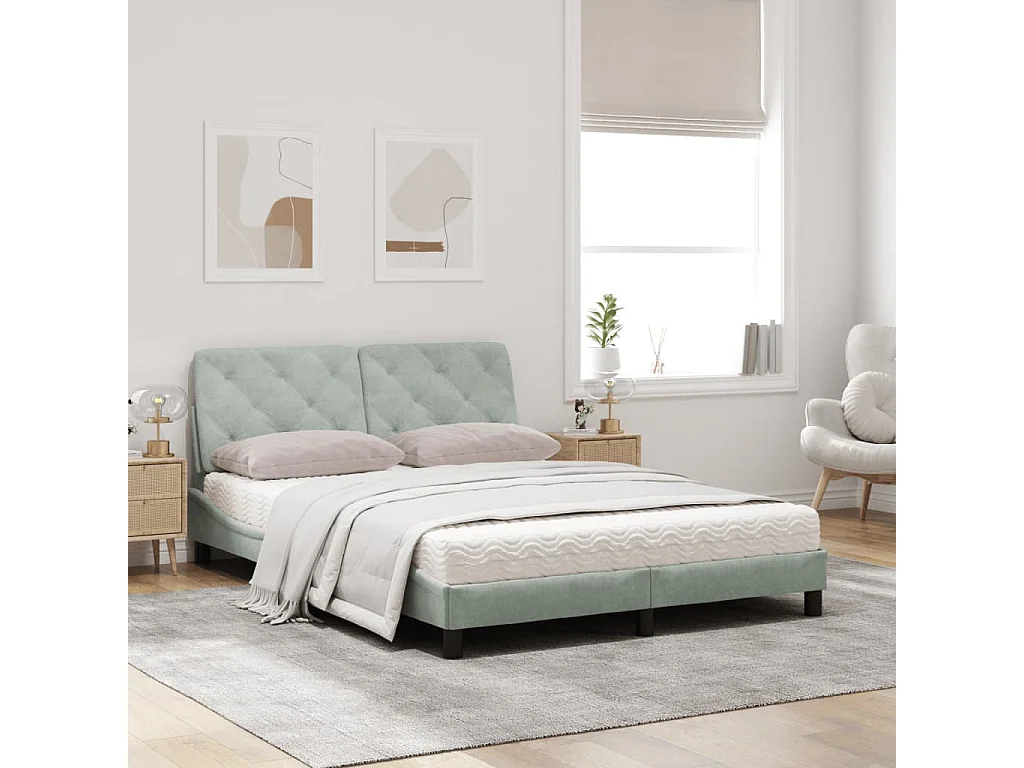 Lit avec matelas gris clair 160x200 velours