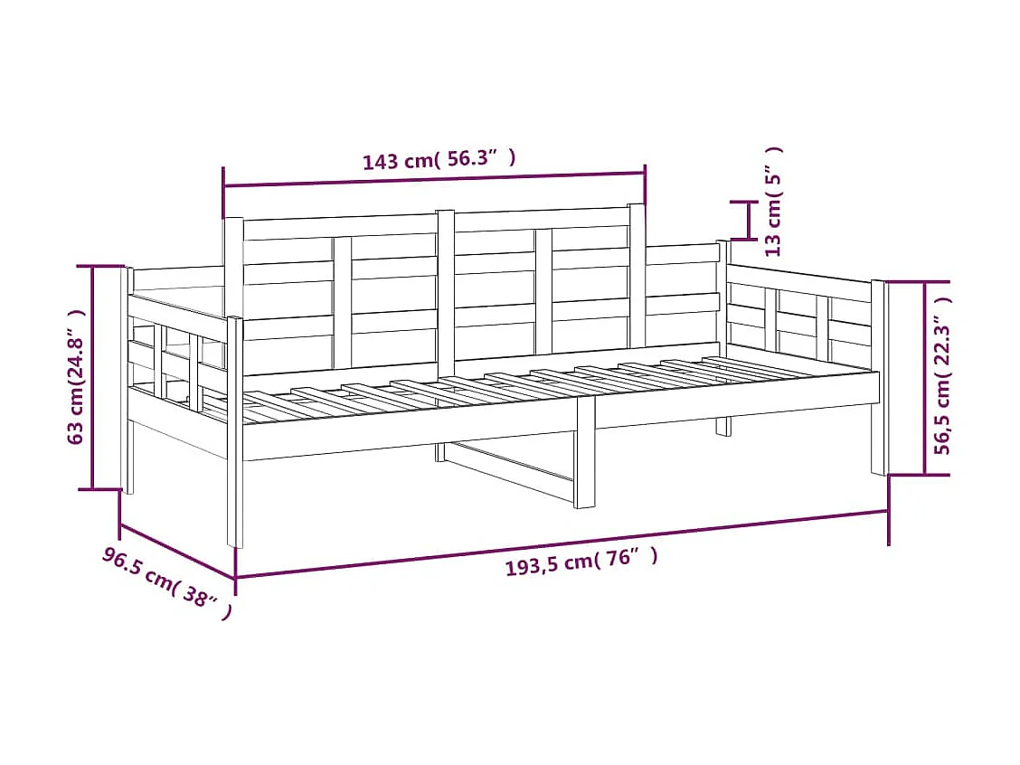 Lit de jour Blanc Bois massif de pin 90x190