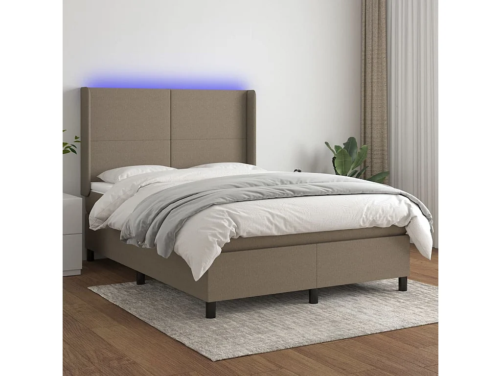 Sommier à lattes de lit matelas et LED Taupe 140x190 Tissu