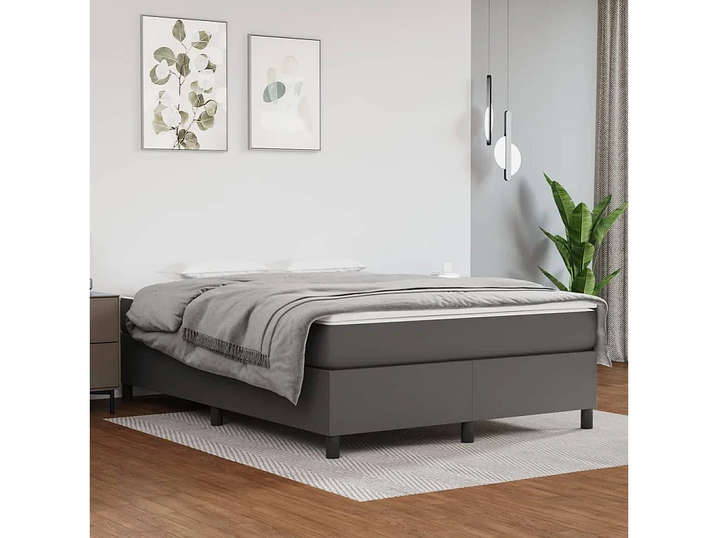 Sommier à lattes de lit avec matelas Gris 140x200 Similicuir