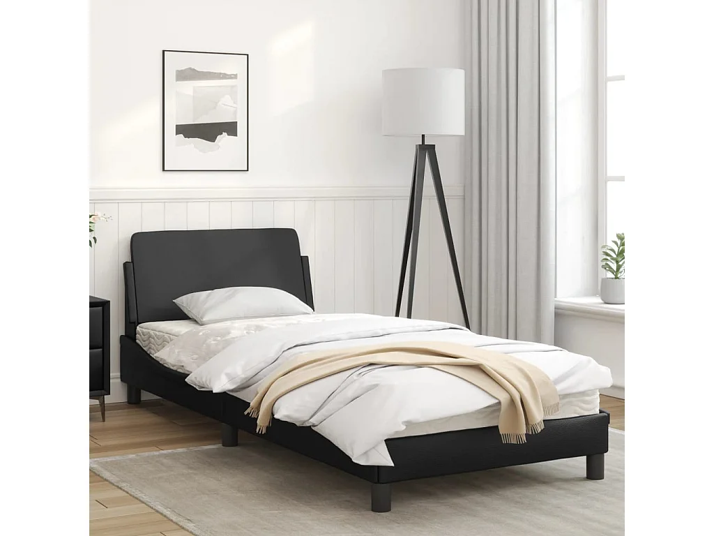 Cadre de lit avec tête de lit Noir 90x200 Similicuir