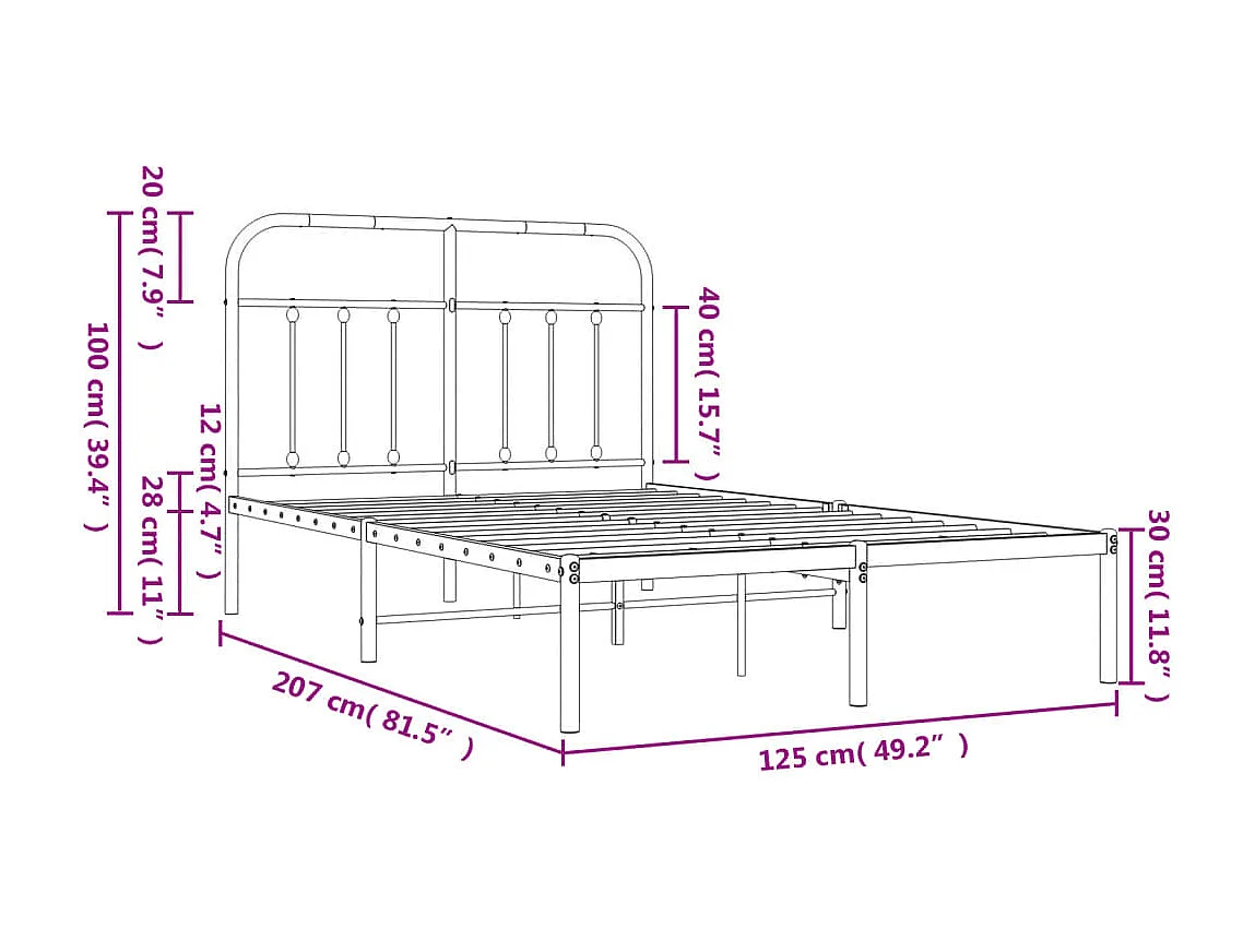 Cadre de lit métal avec tête de lit noir 120x200