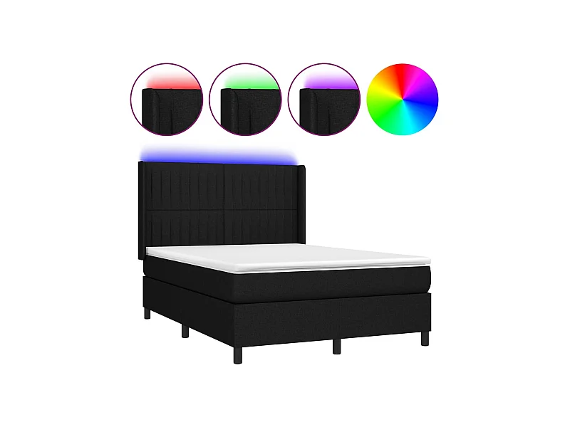 Sommier à lattes de lit matelas et LED Noir 140x200 Tissu