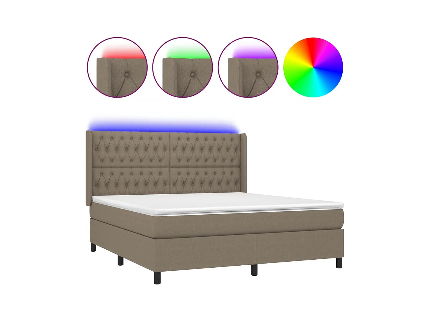 Sommier à lattes de lit matelas et LED Taupe 180x200 Tissu