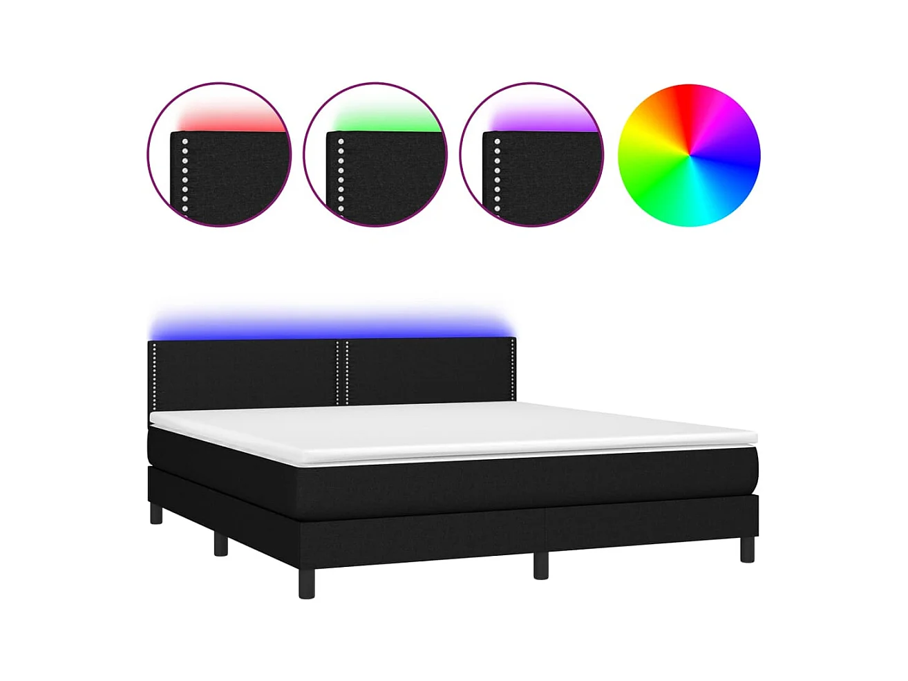 Sommier à lattes de lit avec matelas LED Noir 180x200 Tissu