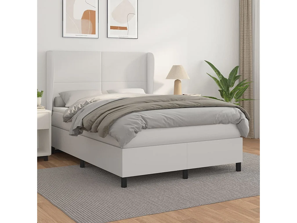 Sommier à lattes de lit avec matelas Blanc 140x190 Similicuir