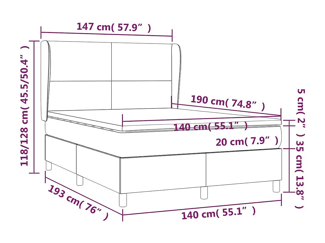 Sommier à lattes de lit avec matelas Blanc 140x190 Similicuir