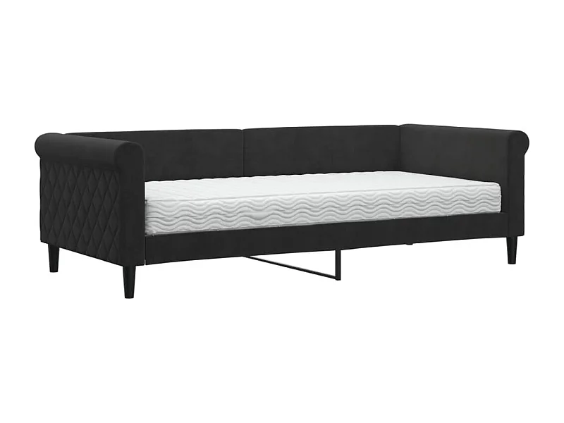 Lit de jour avec matelas noir 90x200 velours