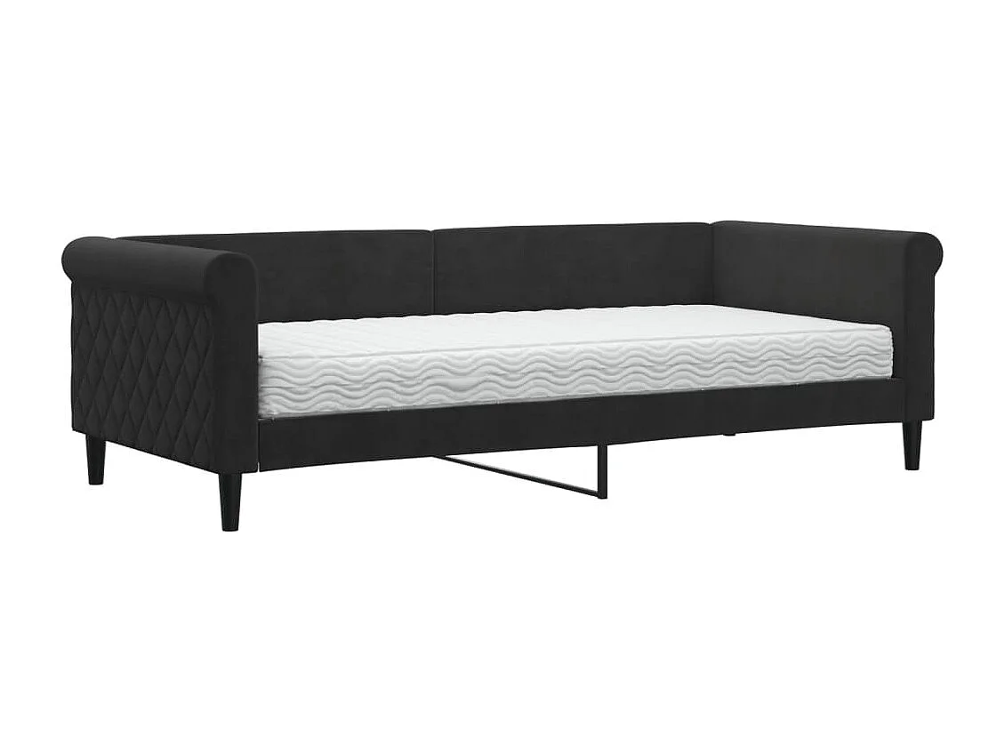 Lit de jour avec matelas noir 90x200 velours