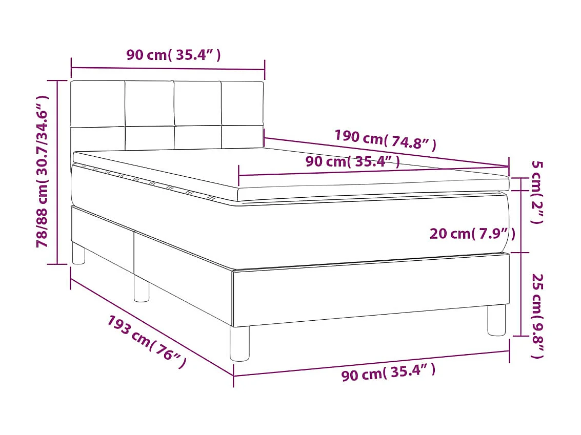 Sommier à lattes de lit avec matelas Noir 90x190 Velours