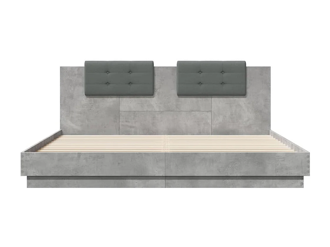 Cadre de lit tête de lit et lumières LED gris béton 200x200