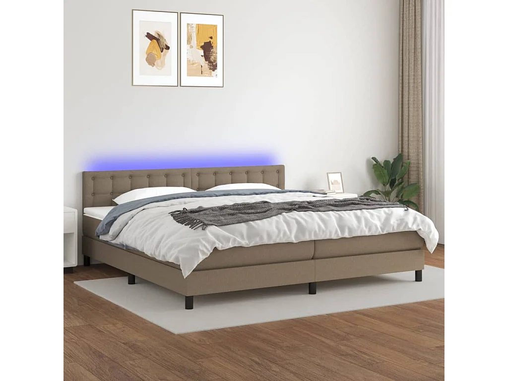 Sommier à lattes de lit et matelas et LED Taupe 200x200 Tissu