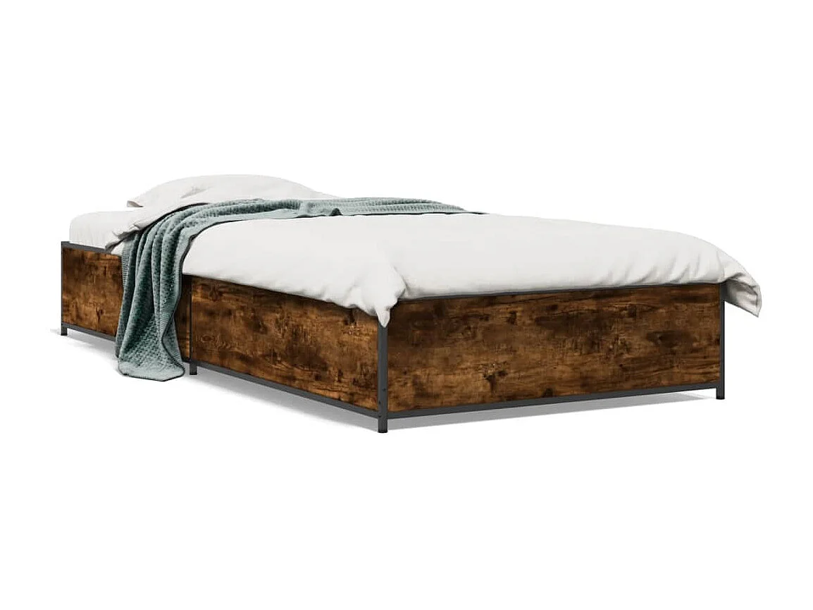 Cadre de lit chêne fumé 75x190 bois d'ingénierie et métal