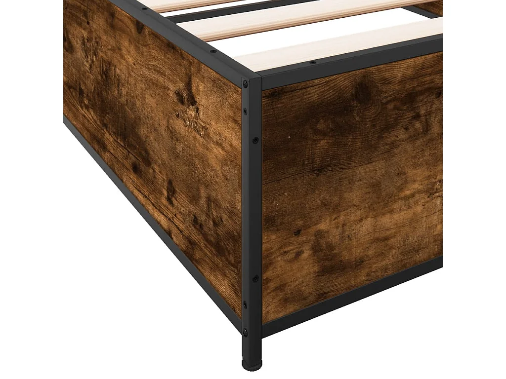 Cadre de lit chêne fumé 75x190 bois d'ingénierie et métal
