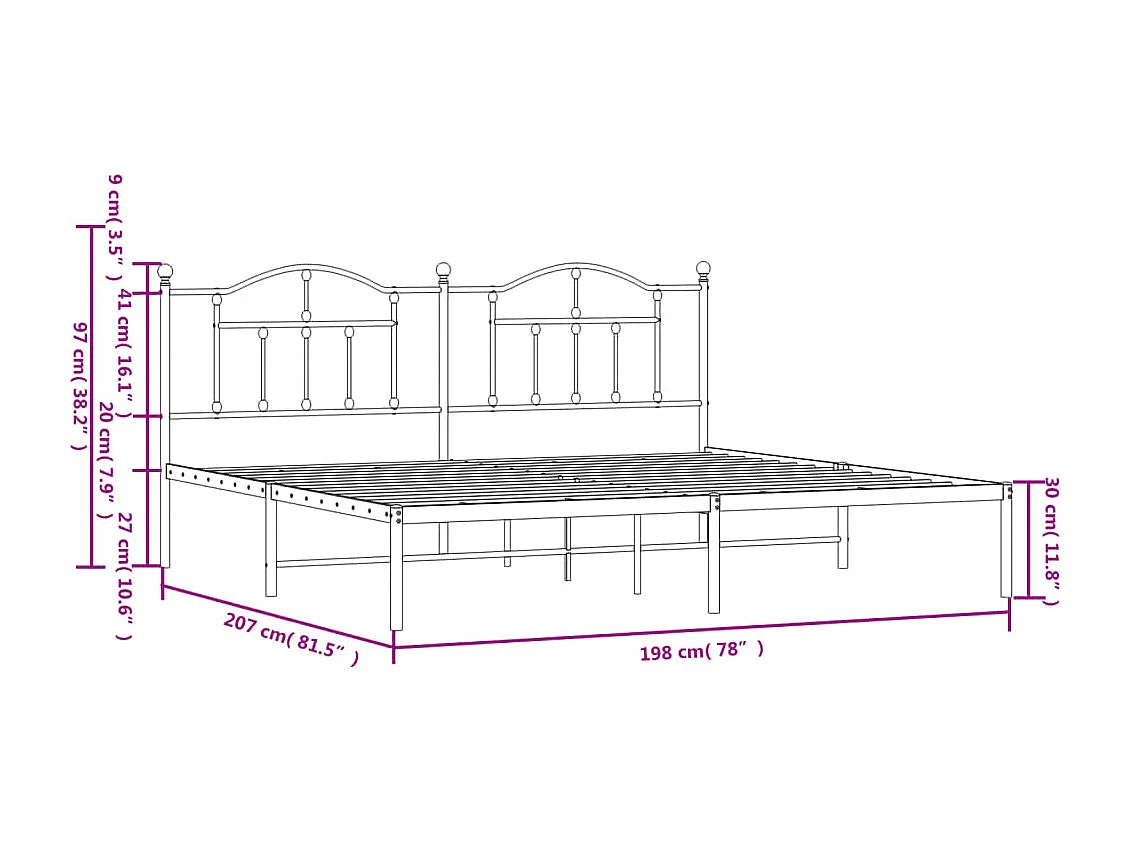 Cadre de lit métal avec tête de lit blanc 193x203