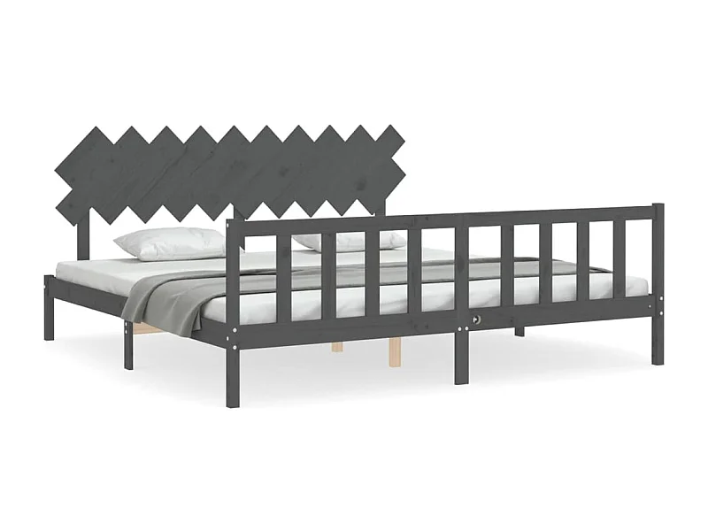 Cadre de lit avec tête de lit gris 200x200 bois massif