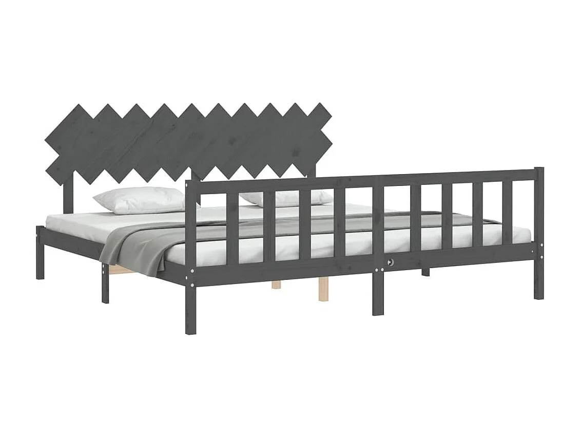 Cadre de lit avec tête de lit gris 200x200 bois massif