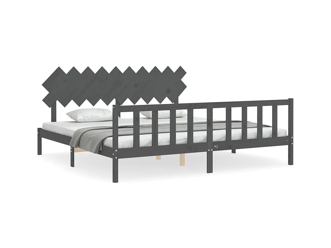 Cadre de lit avec tête de lit gris 200x200 bois massif