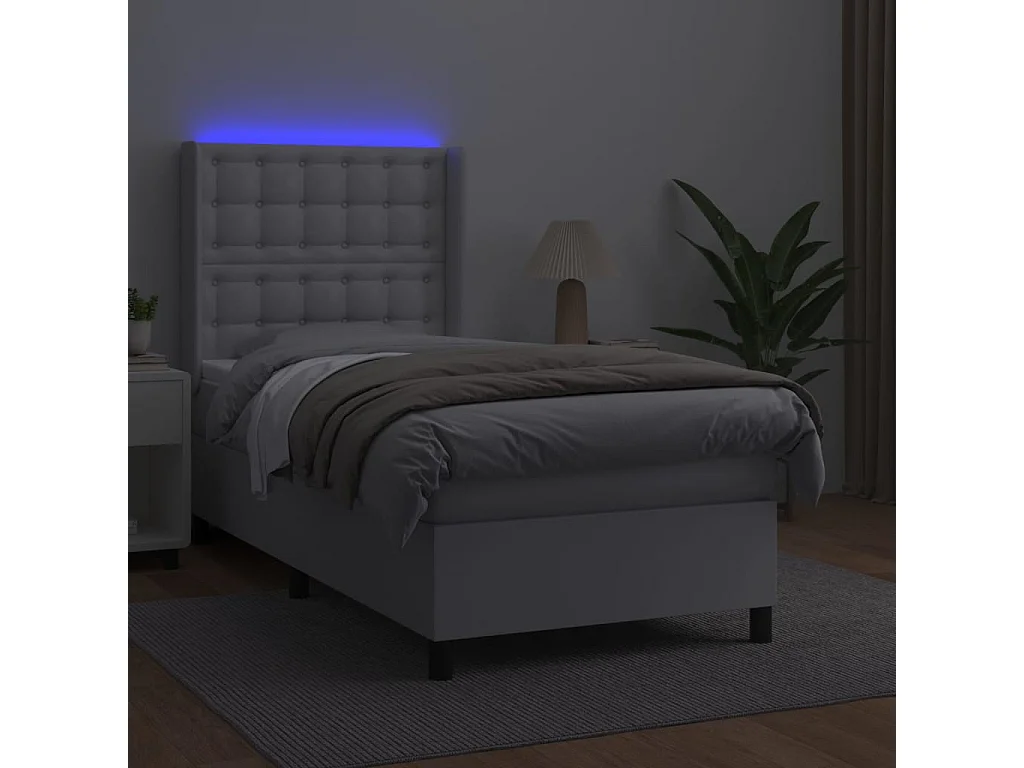Sommier à lattes de lit matelas LED Blanc 90x190 Similicuir