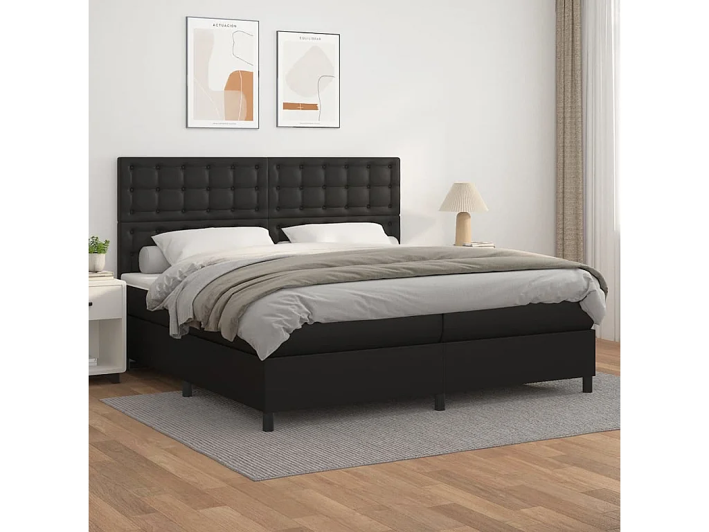 Sommier à lattes de lit avec matelas Noir 200x200 Similicuir