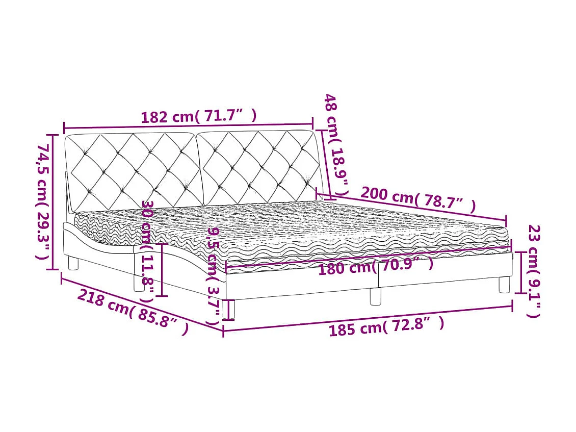 Lit avec matelas vert foncé 180x200 velours