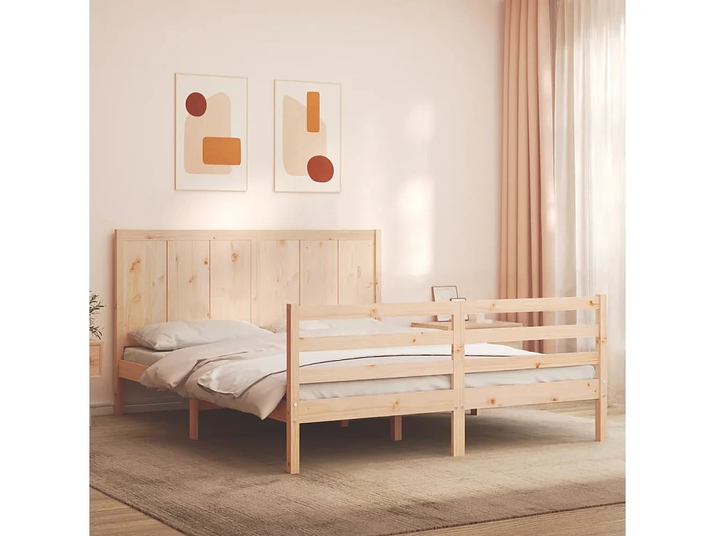 Cadre de lit avec tête de lit King Size bois massif