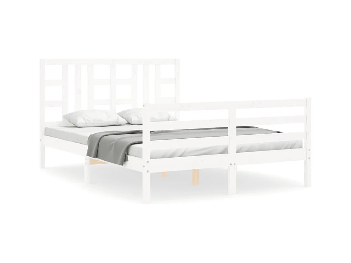 Cadre de lit avec tête de lit blanc King Size bois massif