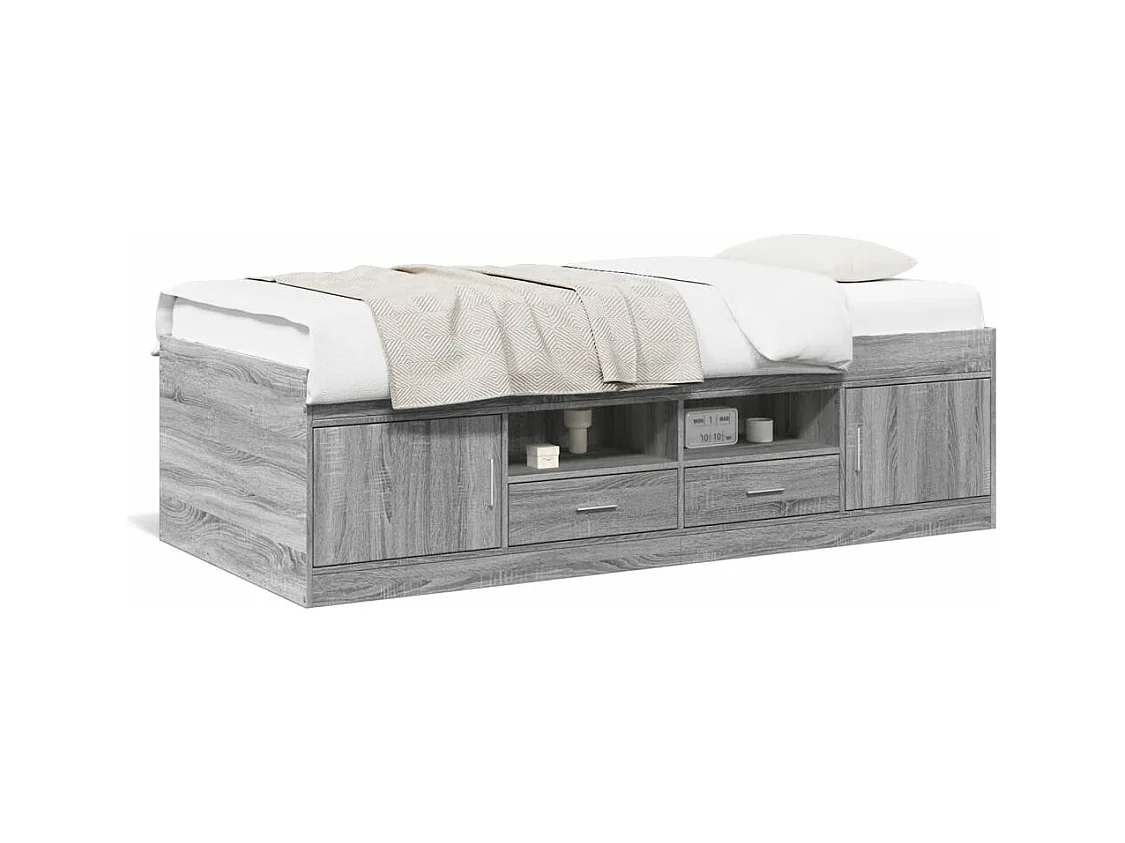 Lit de jour et tiroirs sonoma gris 100x200 bois d'ingénierie