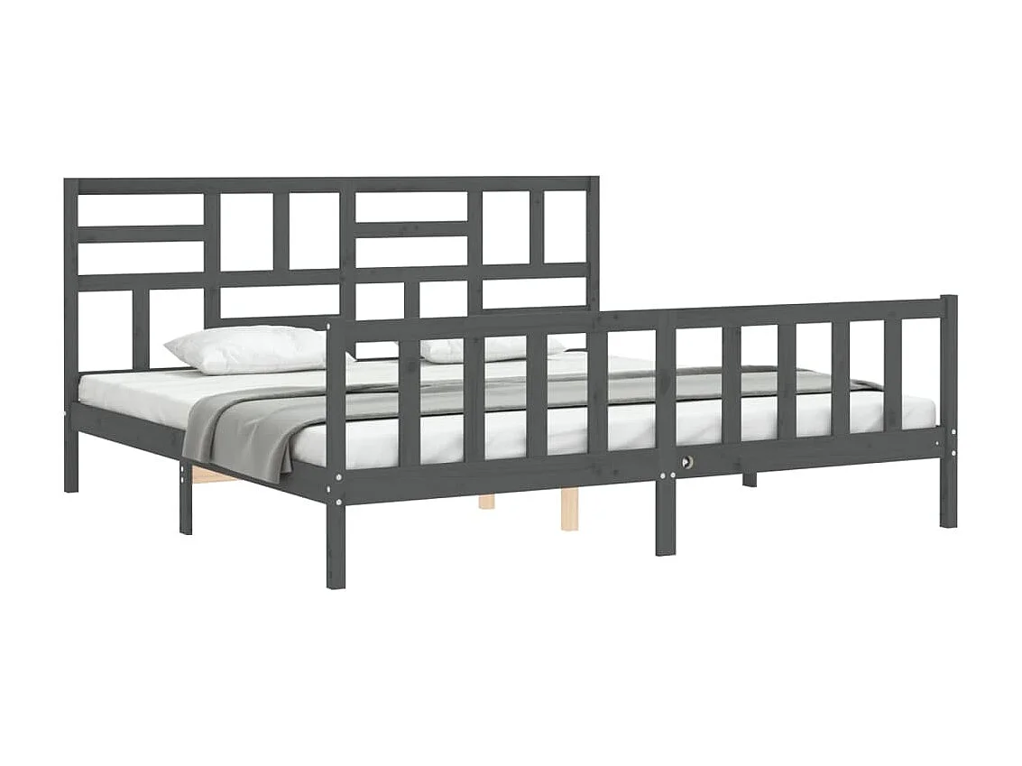 Cadre de lit avec tête de lit gris 200x200 bois massif