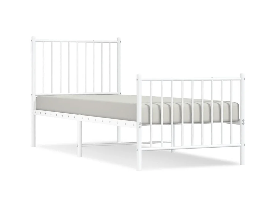 Cadre de lit métal avec tête de lit-pied de lit blanc 75x190